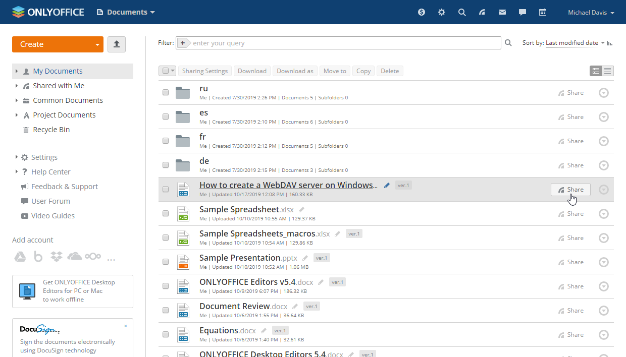 Share ONLYOFFICE documents via external link using Bitly
