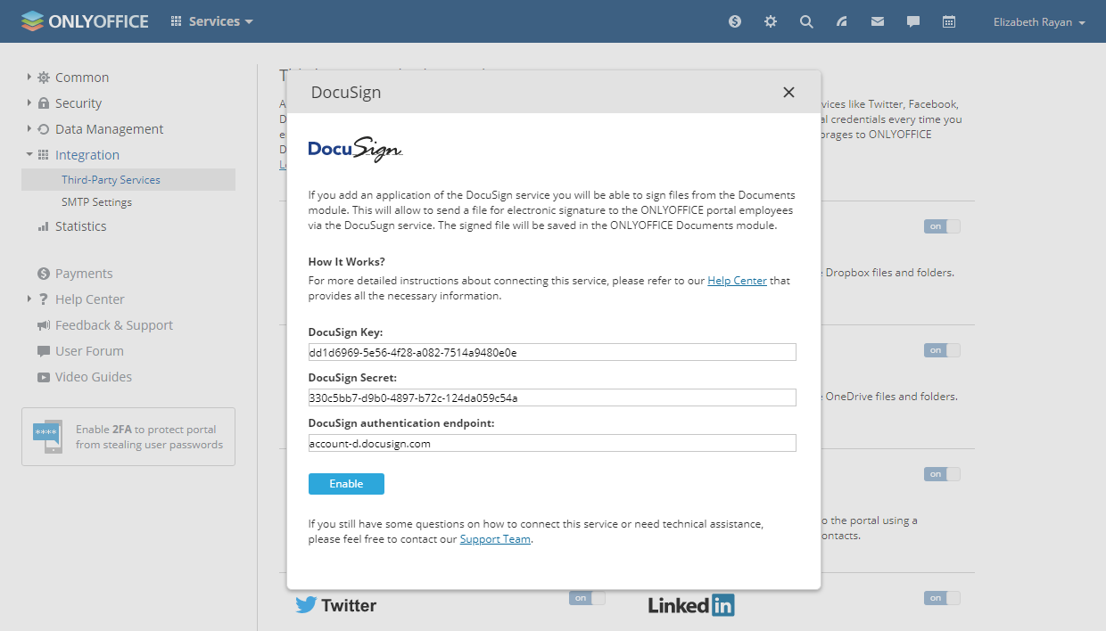 Enable DocuSign in ONLYOFFICE