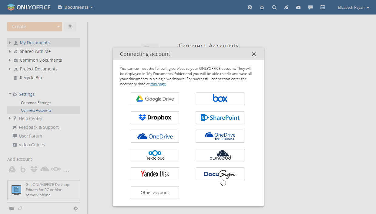 Connect DocuSign to digitally sign ONLYOFFICE docs