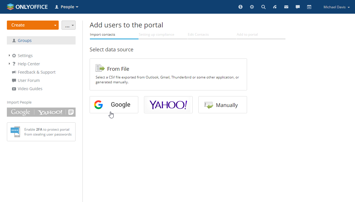 Add users to portal using Google contacts
