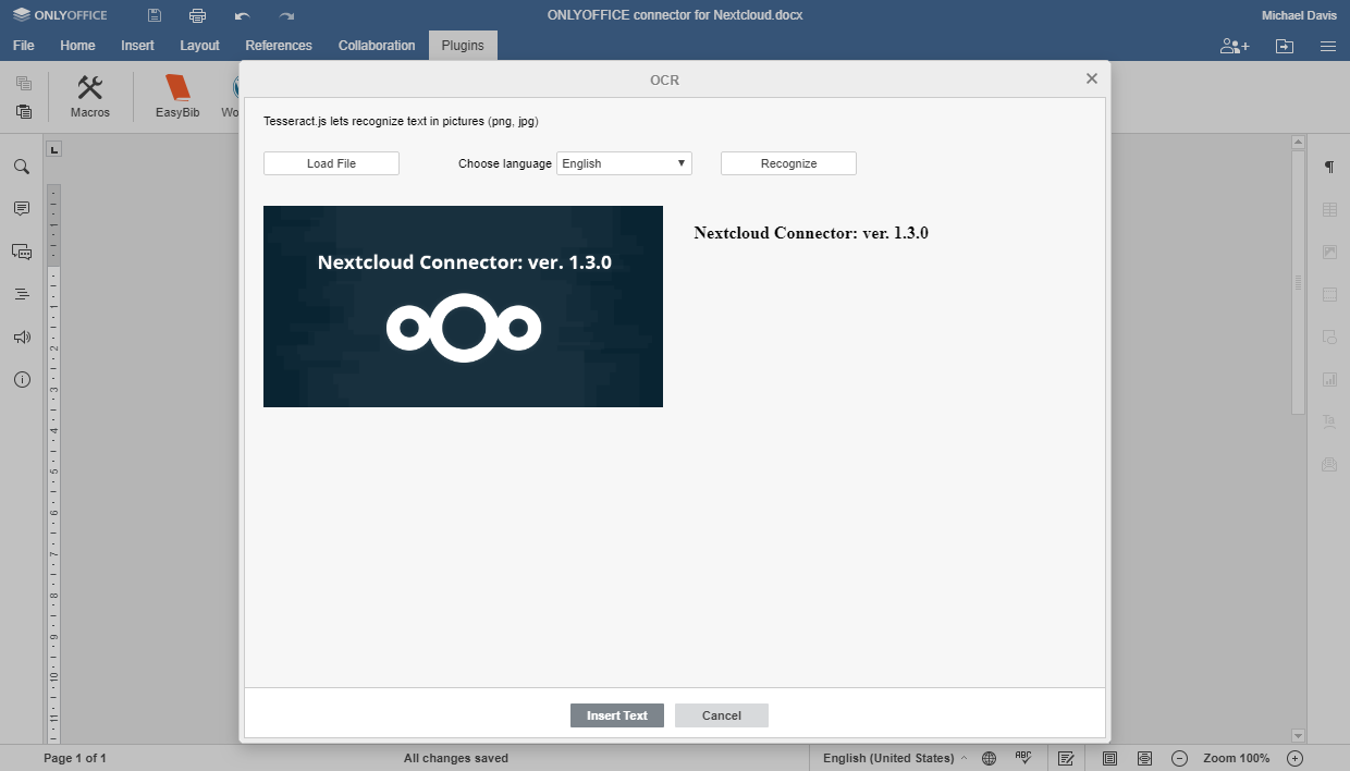 OCR plugin in ONLYOFFICE doc editor