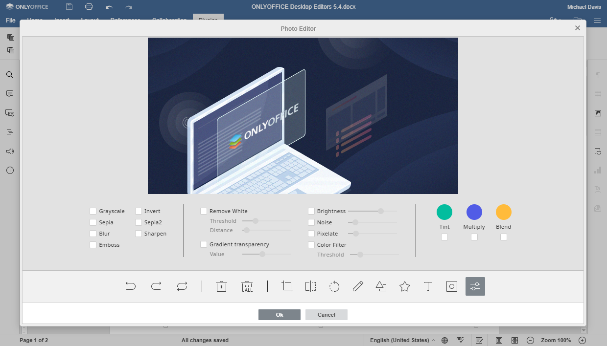 Built-in photo editor in ONLYOFFICE