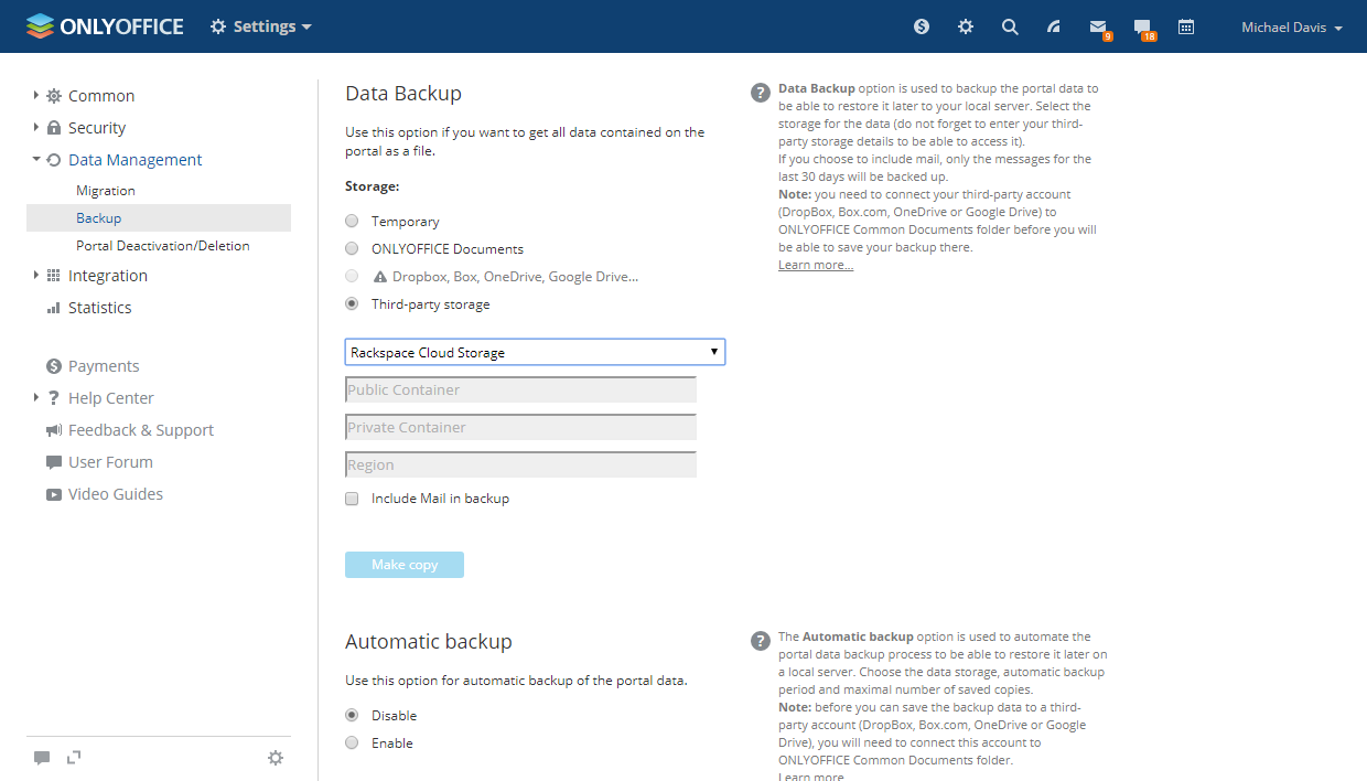 How to use Rackspace for backups in ONLYOFFICE