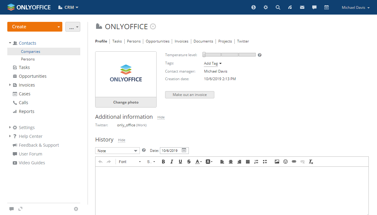Follow your customers on Twitter from ONLYOFFICE CRM