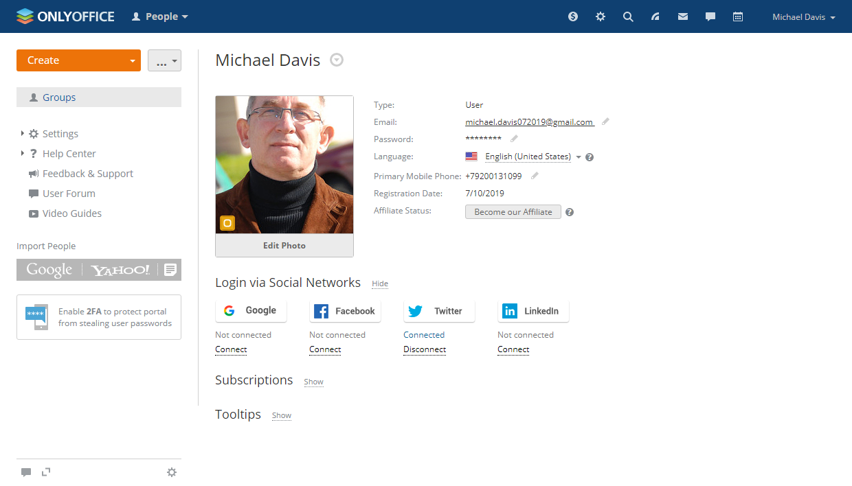 Use Twitter to log in to ONLYOFFICE