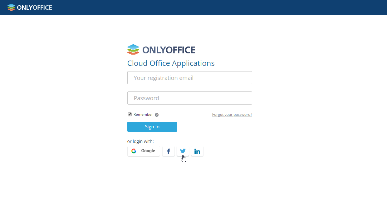 Log in to ONLYOFFICE via Twitter