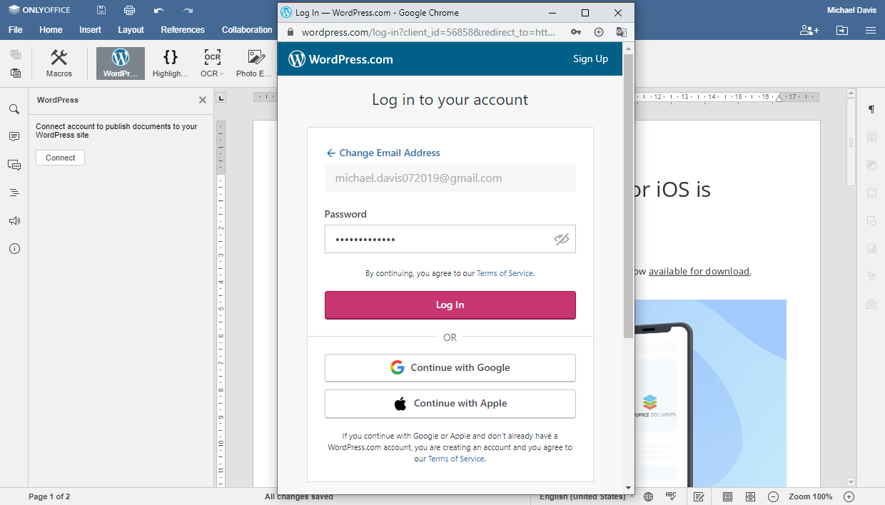 Publish articles directly from ONLYOFFICE