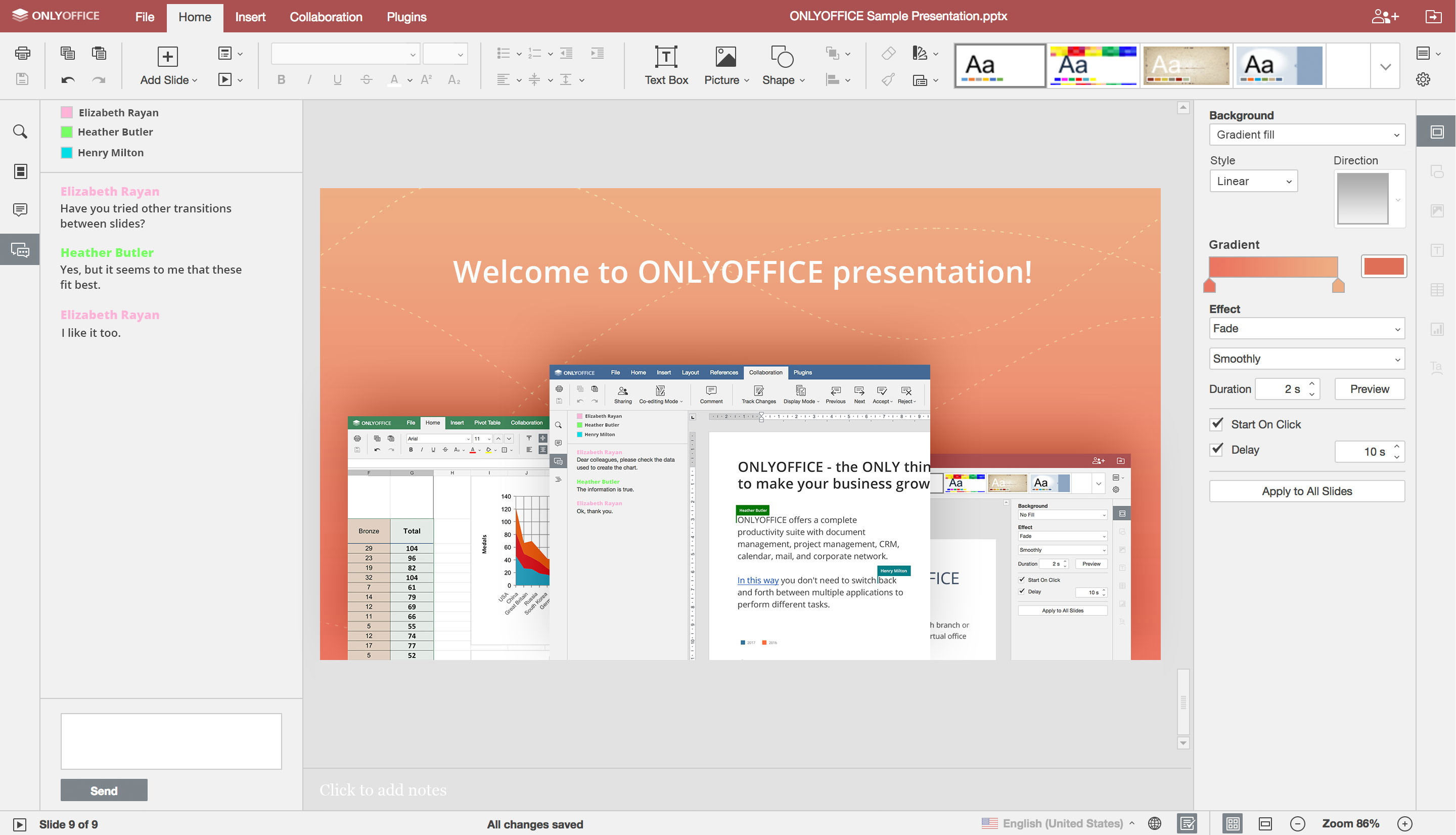 onlyoffice start presentation